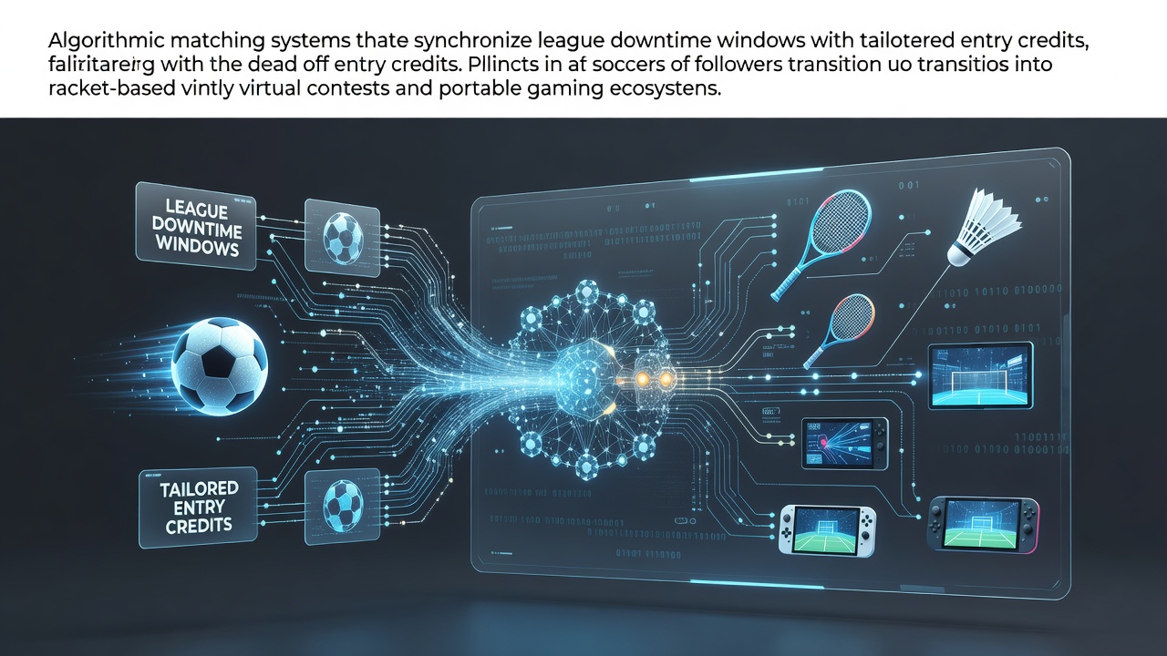Diagram showing algorithmic synchronization between soccer league schedules and virtual racket contest entry credits