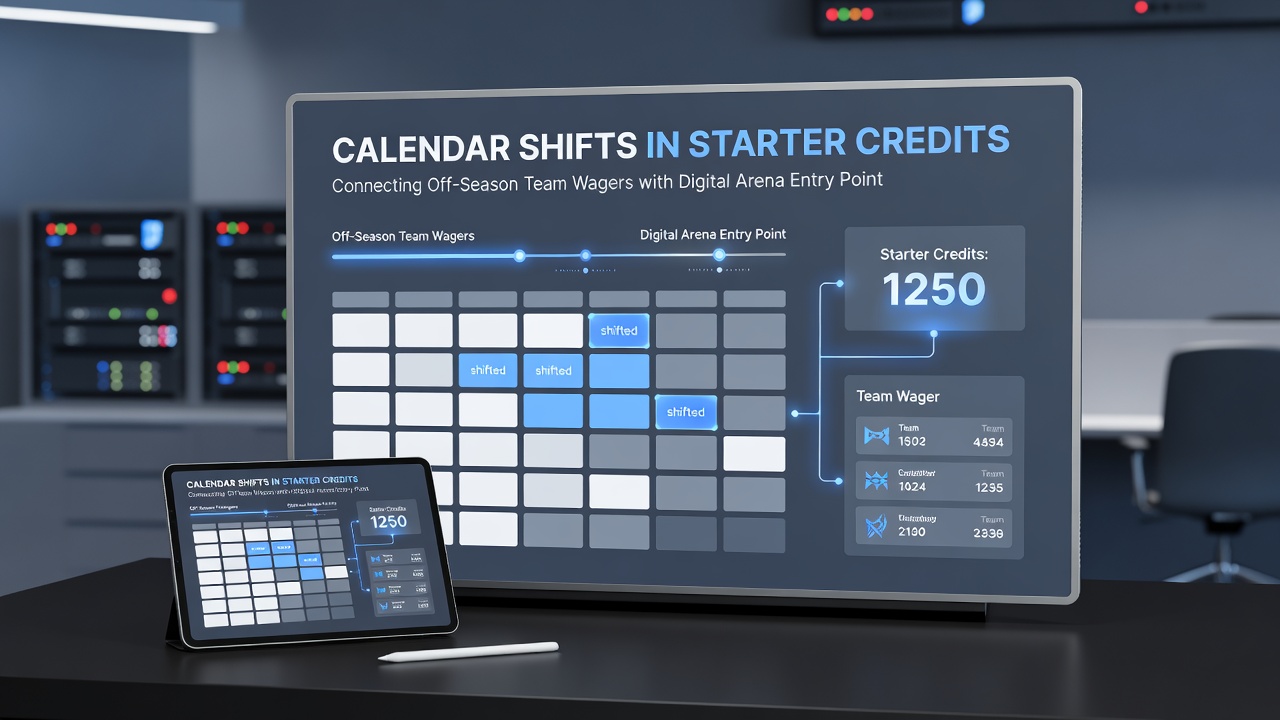 Digital arena interface displaying starter credit connections between racket sports schedules and virtual fan entries