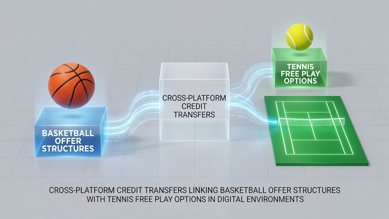 Digital interface showing credit transfer between basketball betting offers and tennis free play options on a mobile app