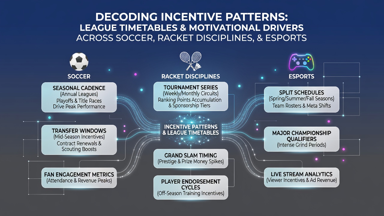 Chart illustrating how esports splits and racket tournament gaps align with seasonal incentive releases