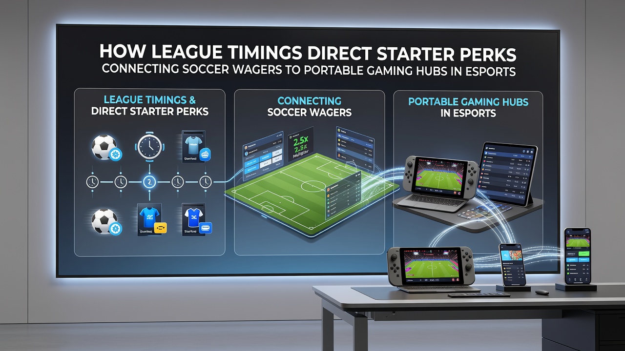Mobile device displaying esports interface linked to soccer betting account with active starter perk
