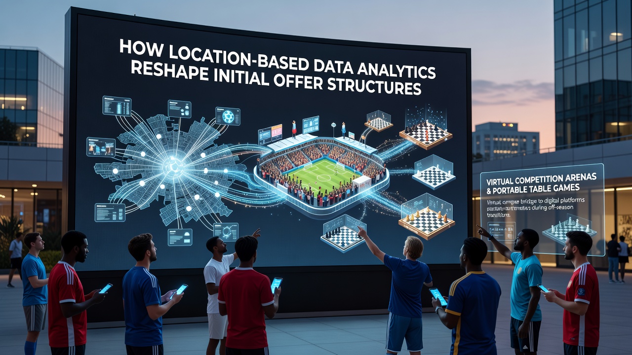 Location-based analytics dashboard showing soccer spectator data patterns and virtual arena offer mappings
