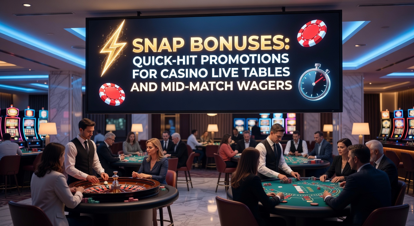 Vibrant live casino table with dealers and players engaging in real-time action, overlaid with glowing bonus icons representing snap promotions