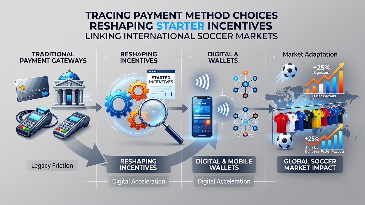 Global map overlay showing payment method icons connecting soccer stadiums with mobile virtual gaming screens