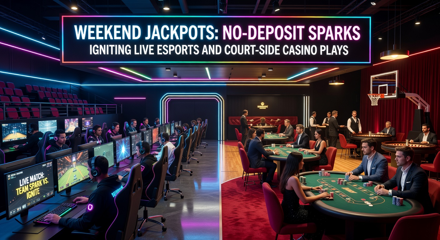 Dynamic scene of live esports betting interface overlaid with jackpot counters and court-side live casino streams, highlighting no-deposit entry points